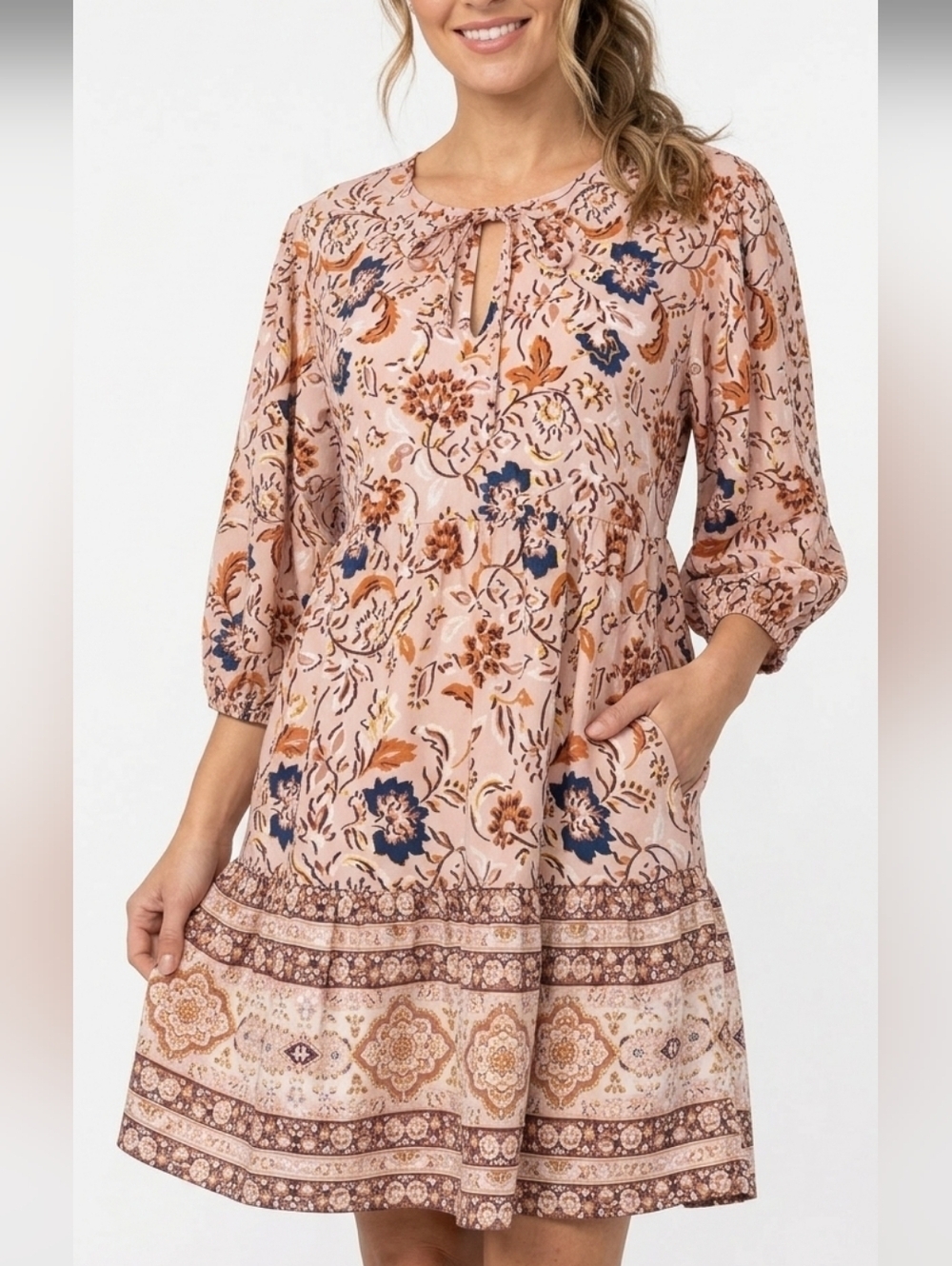BOG Collective Floral Long Sleeve Sundress with Bishop Sleeves